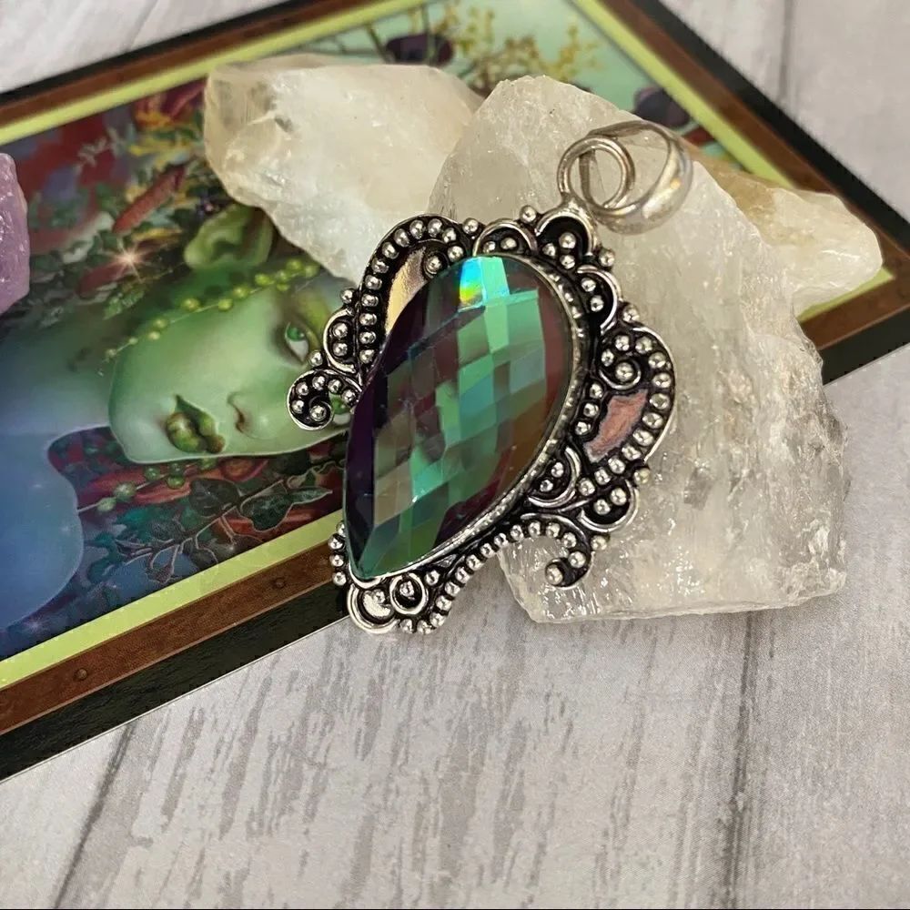 Mystic rainbow Topaz ethnic style Gemstone Pendant